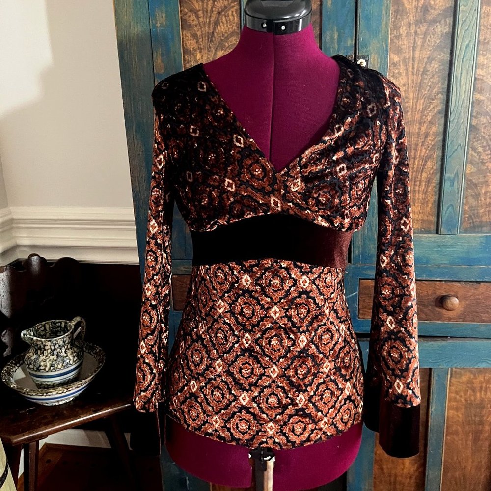 2 FOR $20 - Wet Seal BOHO Velvet Burnout Empire Waist Long Sleeve Tunic Top